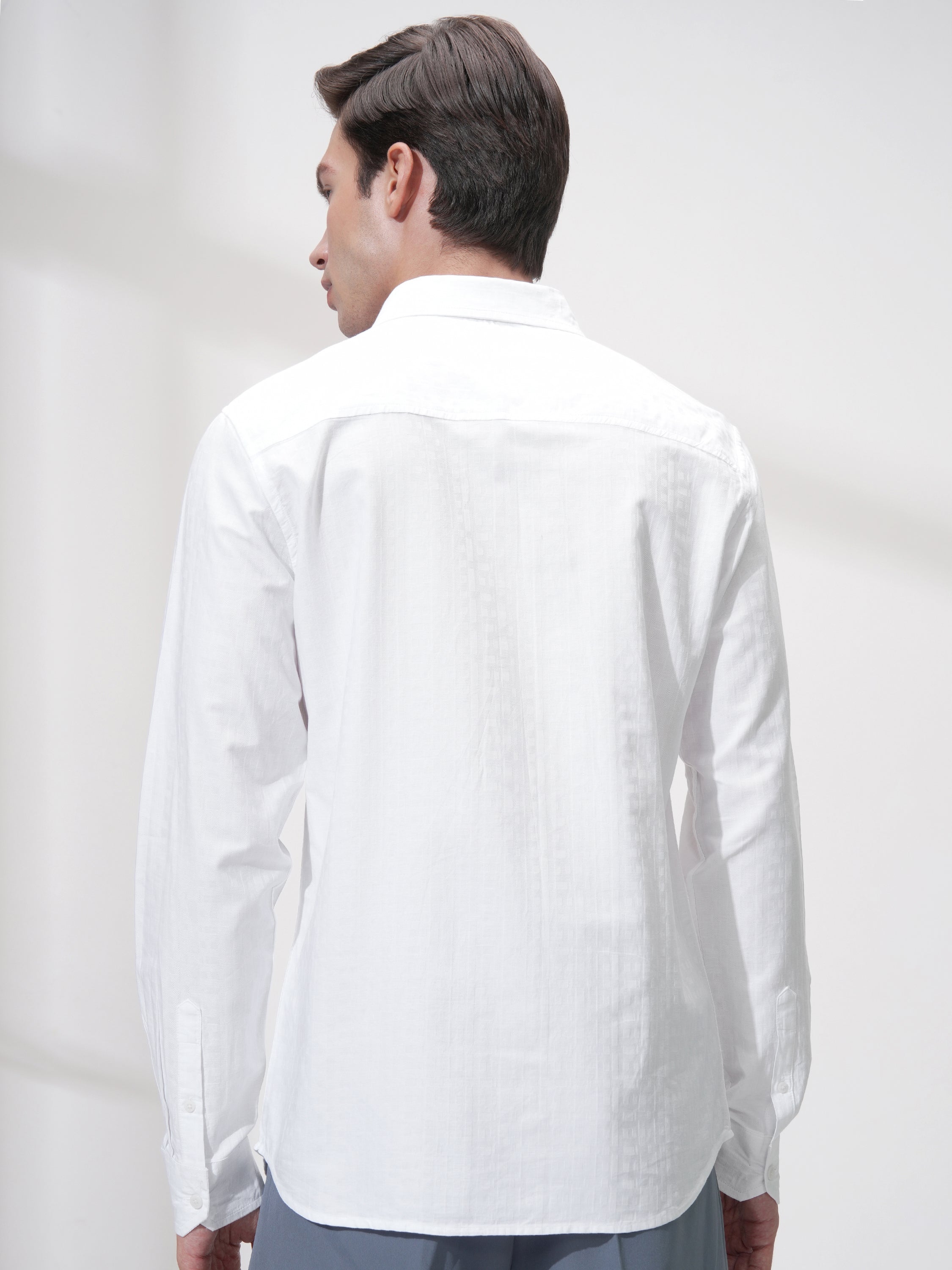 Highlander Men White Self Design Slim Fit Casual Shirt - White - Image 3