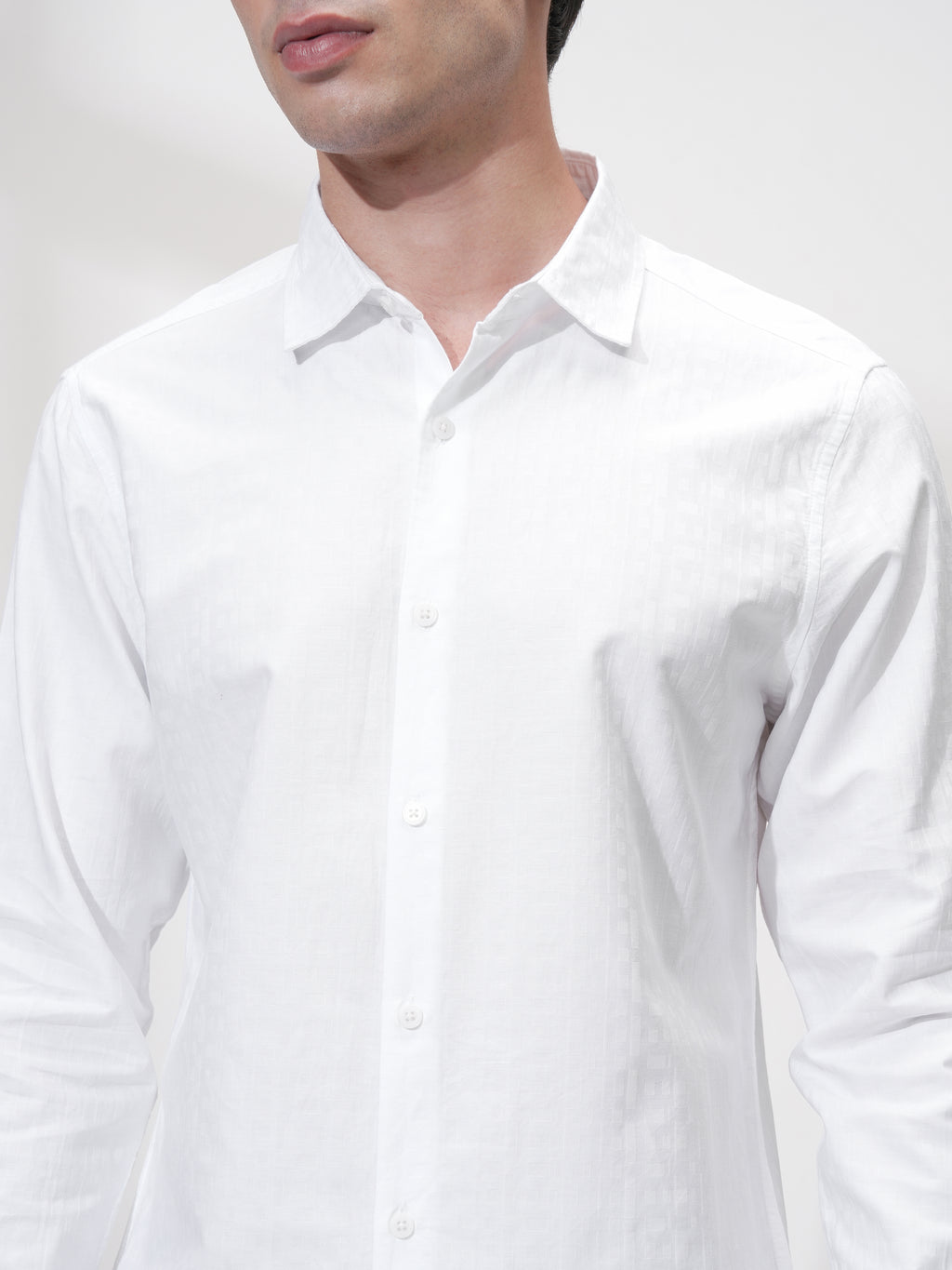 Highlander Men White Self Design Slim Fit Casual Shirt - White - Image 5