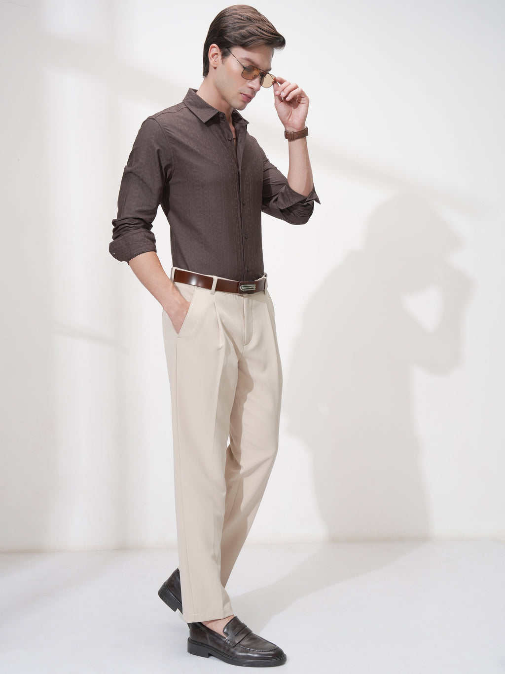 Highlander Men Brown Self Design Slim Fit Casual Shirt - Brown - Image 2