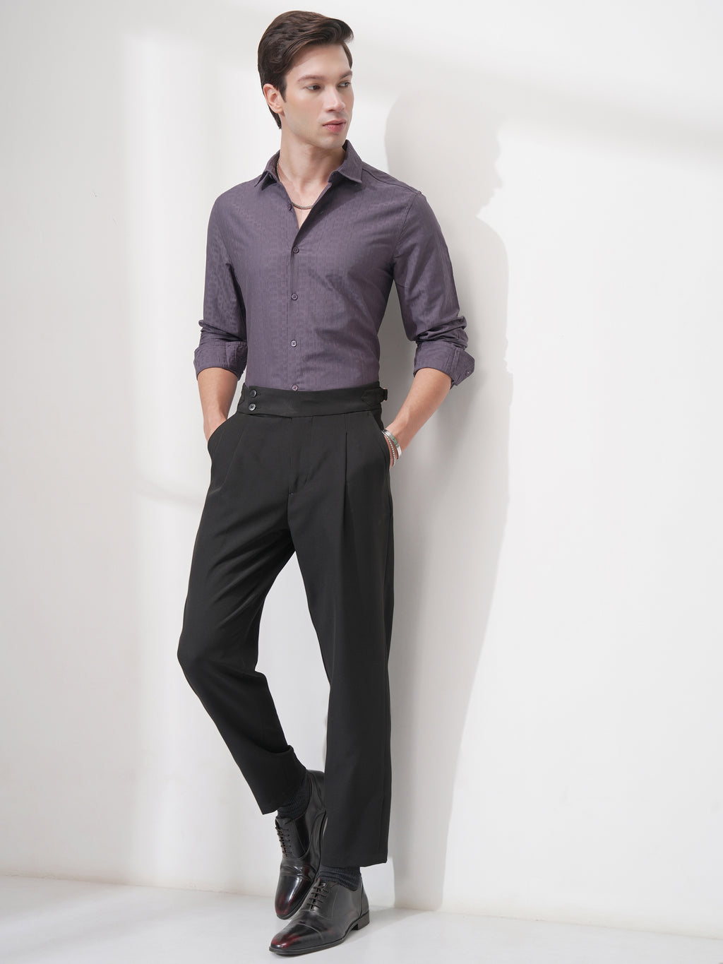 Highlander Men Purple Self Design Slim Fit Casual Shirt - Purple - Image 2