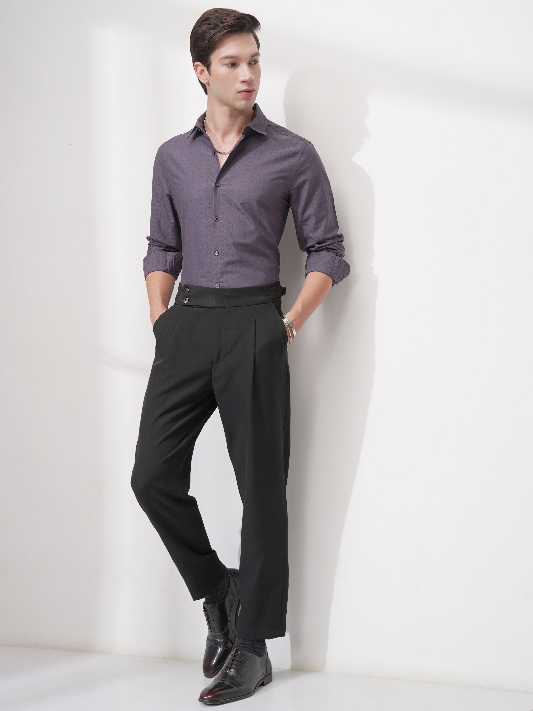 Highlander Men Purple Self Design Slim Fit Casual Shirt - Purple - Image 2
