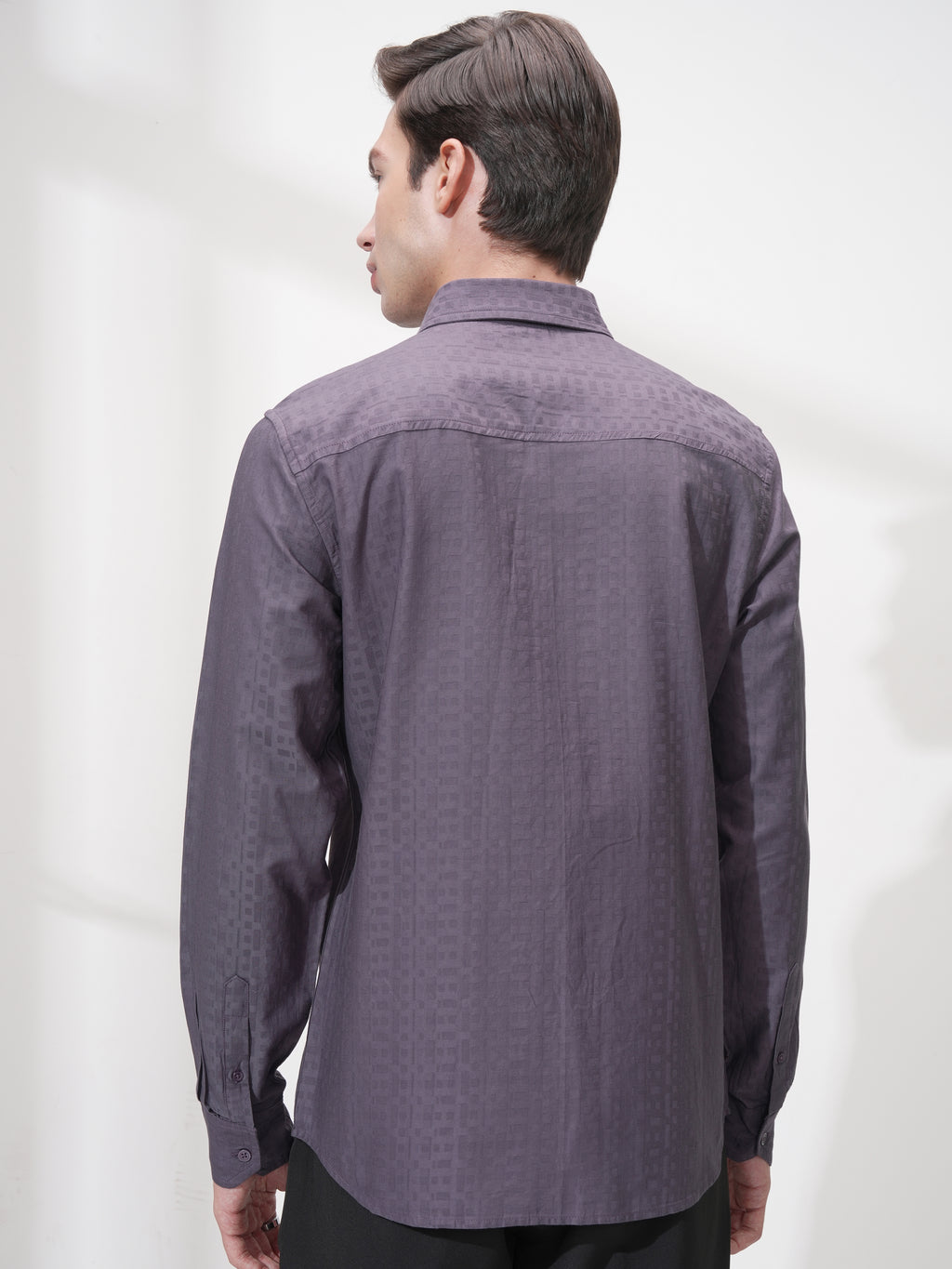 Highlander Men Purple Self Design Slim Fit Casual Shirt - Purple - Image 3