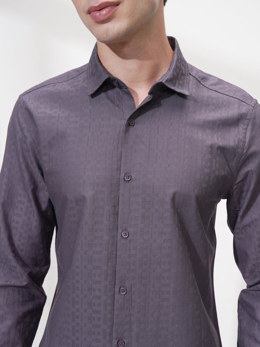 Highlander Men Purple Self Design Slim Fit Casual Shirt - Purple - Image 5