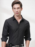 Highlander Men Black Self Design Slim Fit Casual Shirt - Black - Image 1