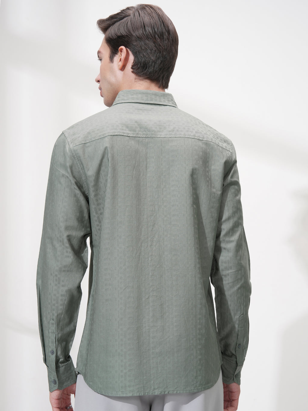 Highlander Men Green Self Design Slim Fit Casual Shirt - Green - Image 3