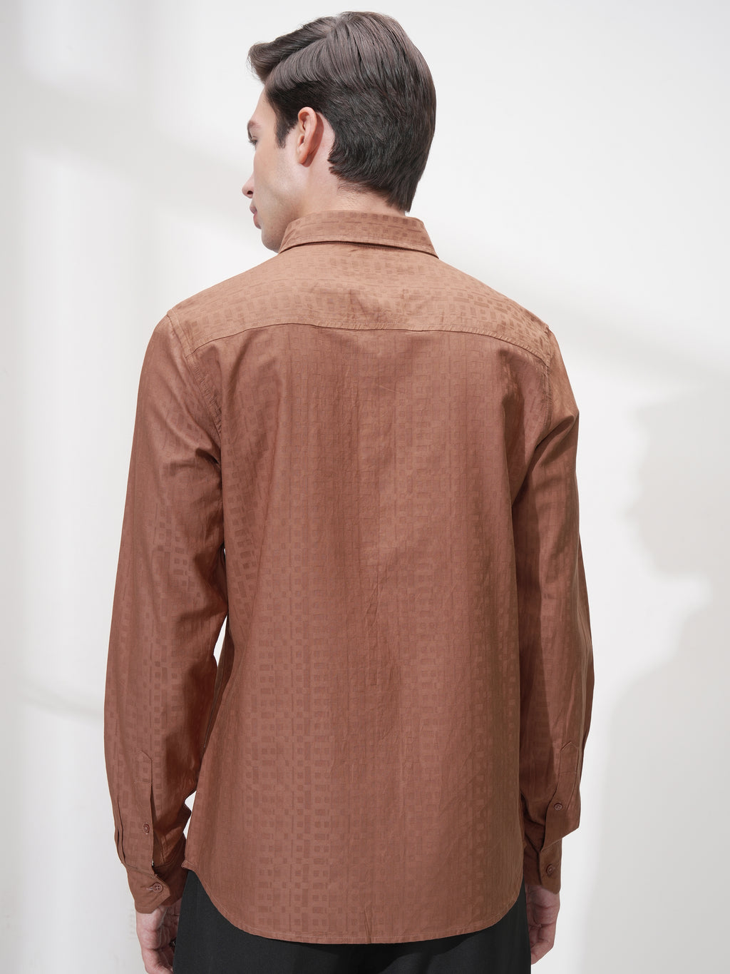 Highlander Men Rust Self Design Slim Fit Casual Shirt - Rust - Image 3