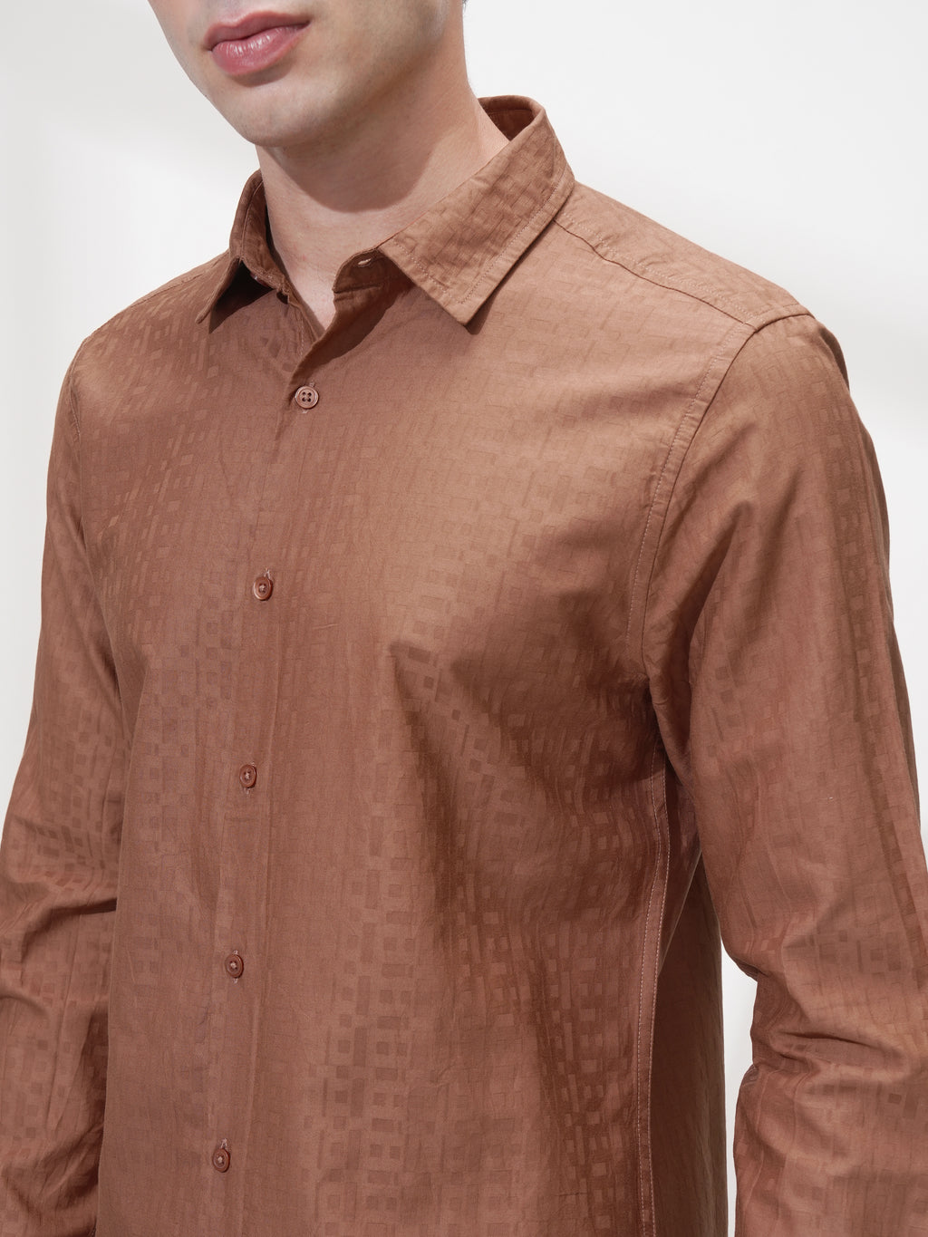 Highlander Men Rust Self Design Slim Fit Casual Shirt - Rust - Image 5