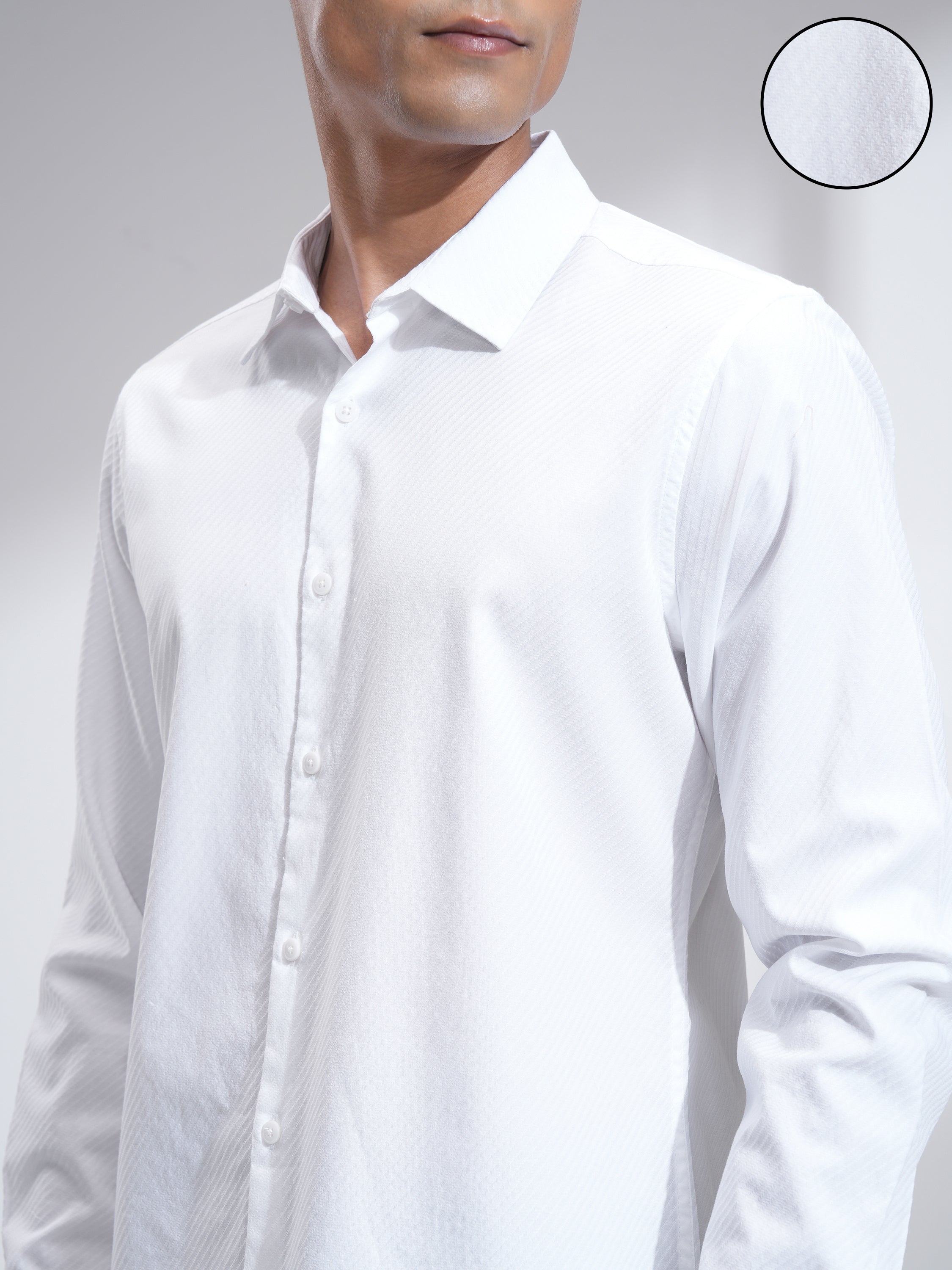 Highlander Men White Textured Slim Fit Casual Shirt - White - Image 5
