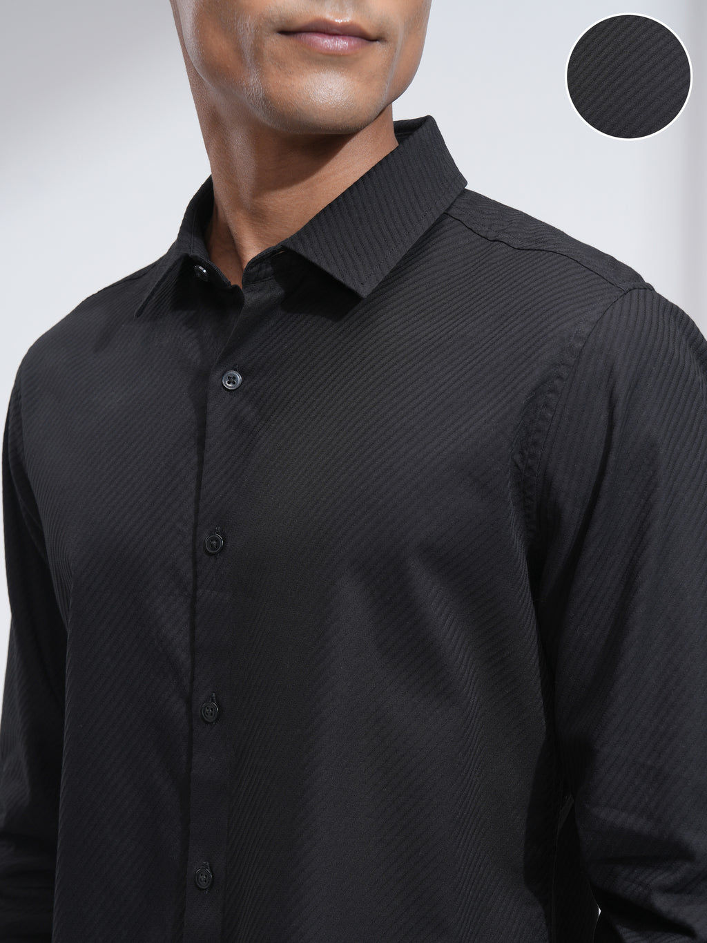 Highlander Men Black Textured Slim Fit Casual Shirt - Black - Image 5