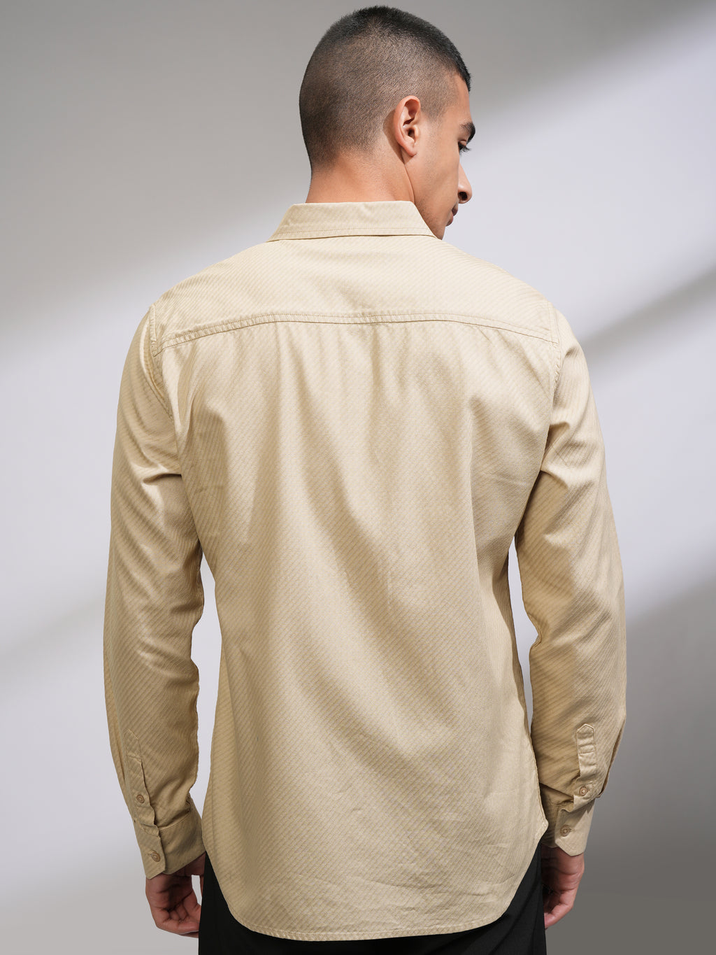 Highlander Men Beige Self Design Slim Fit Casual Shirt - Beige - Image 3