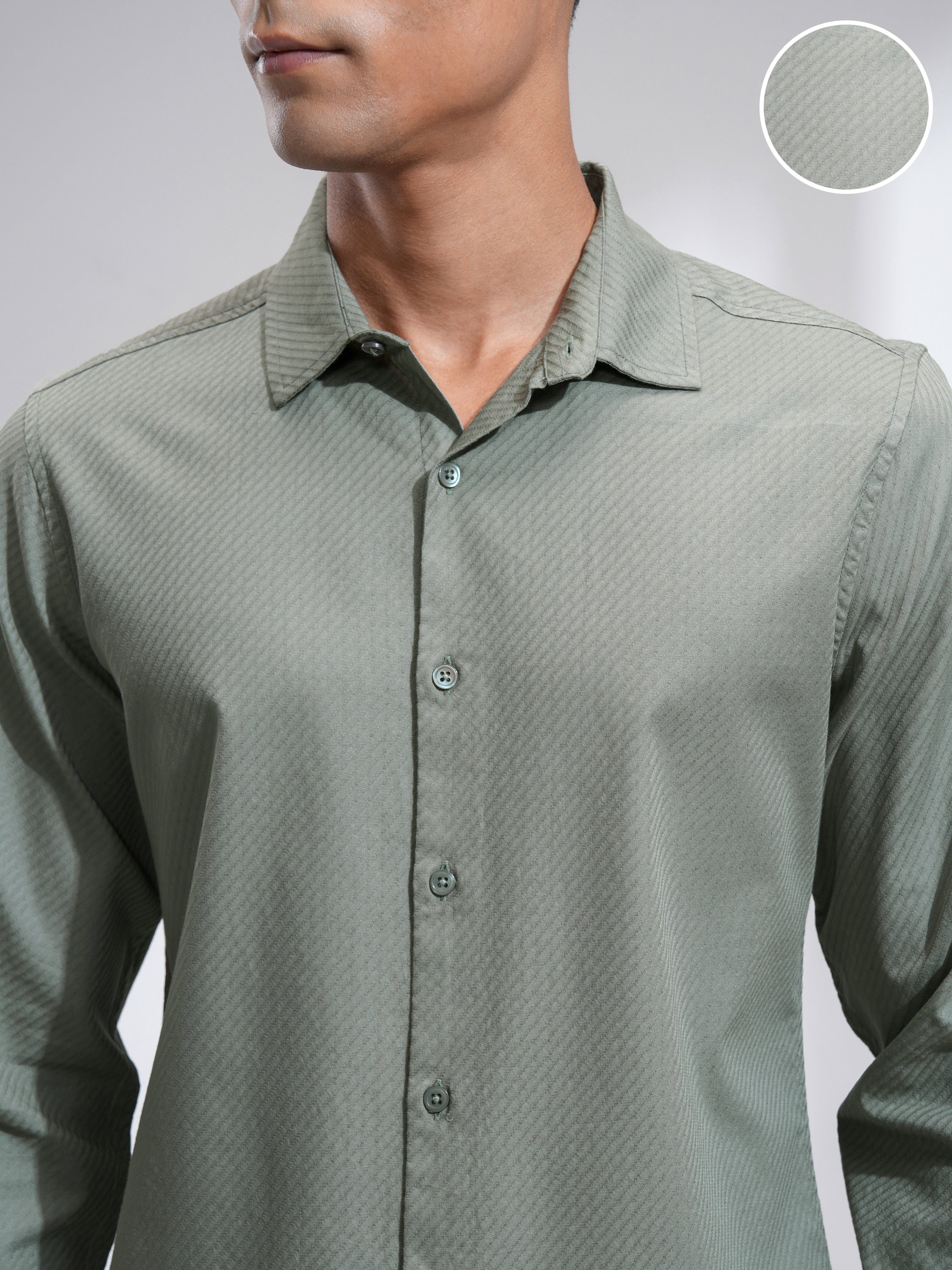 Highlander Men Green Textured Slim Fit Casual Shirt - Green - Image 5