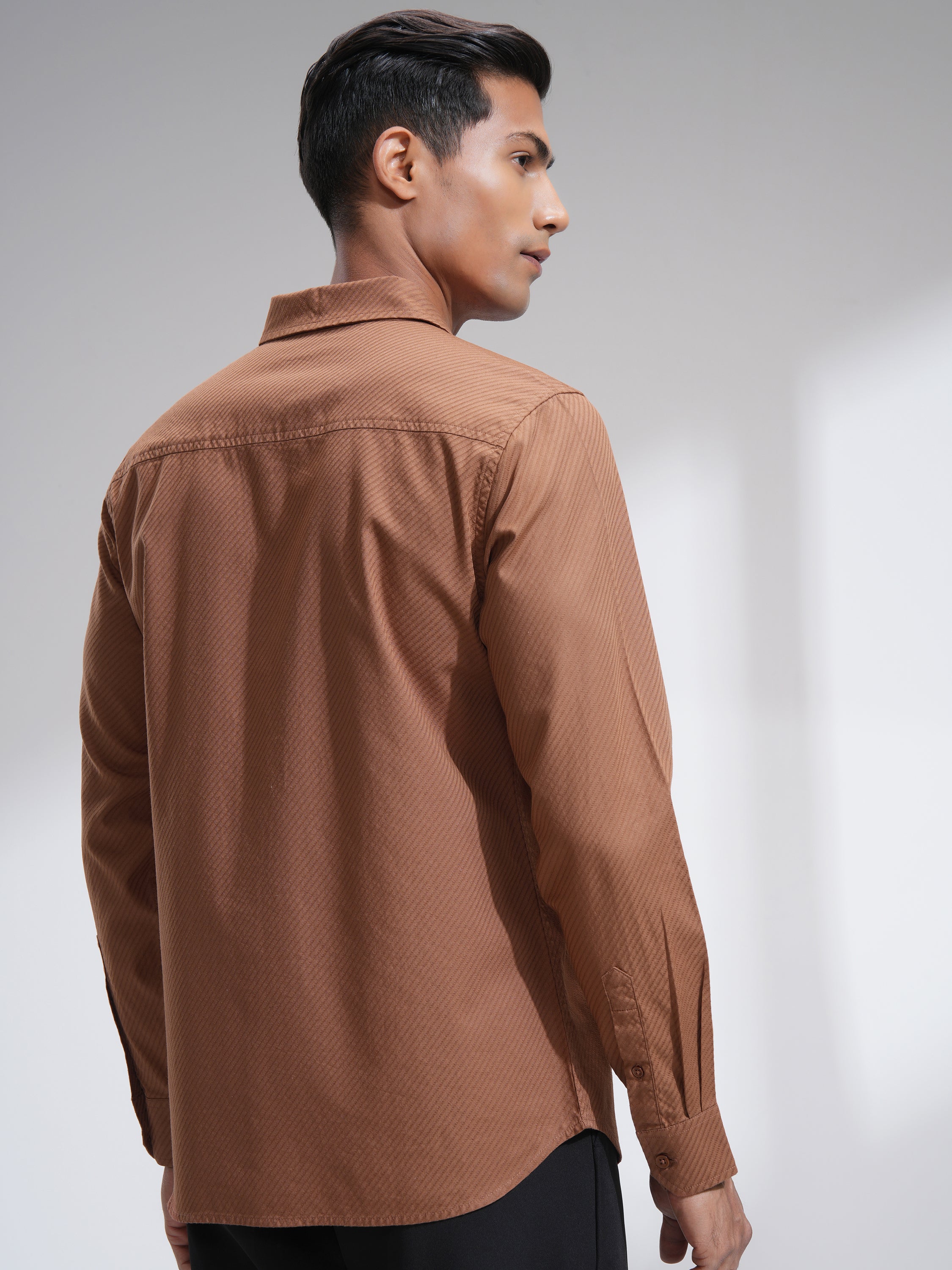 Highlander Men Rust Textured Slim Fit Casual Shirt - Rust - Image 3