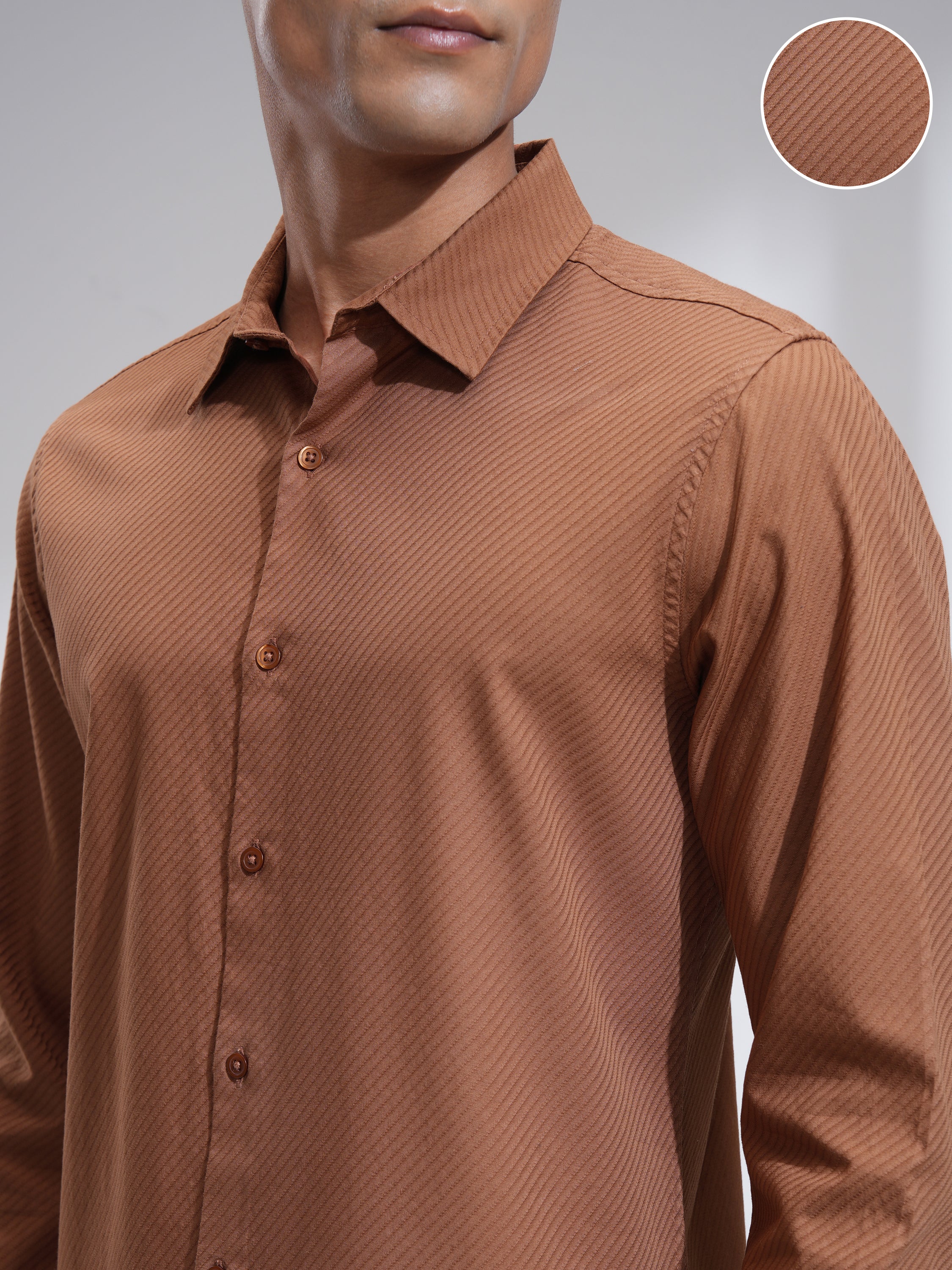 Highlander Men Rust Textured Slim Fit Casual Shirt - Rust - Image 5