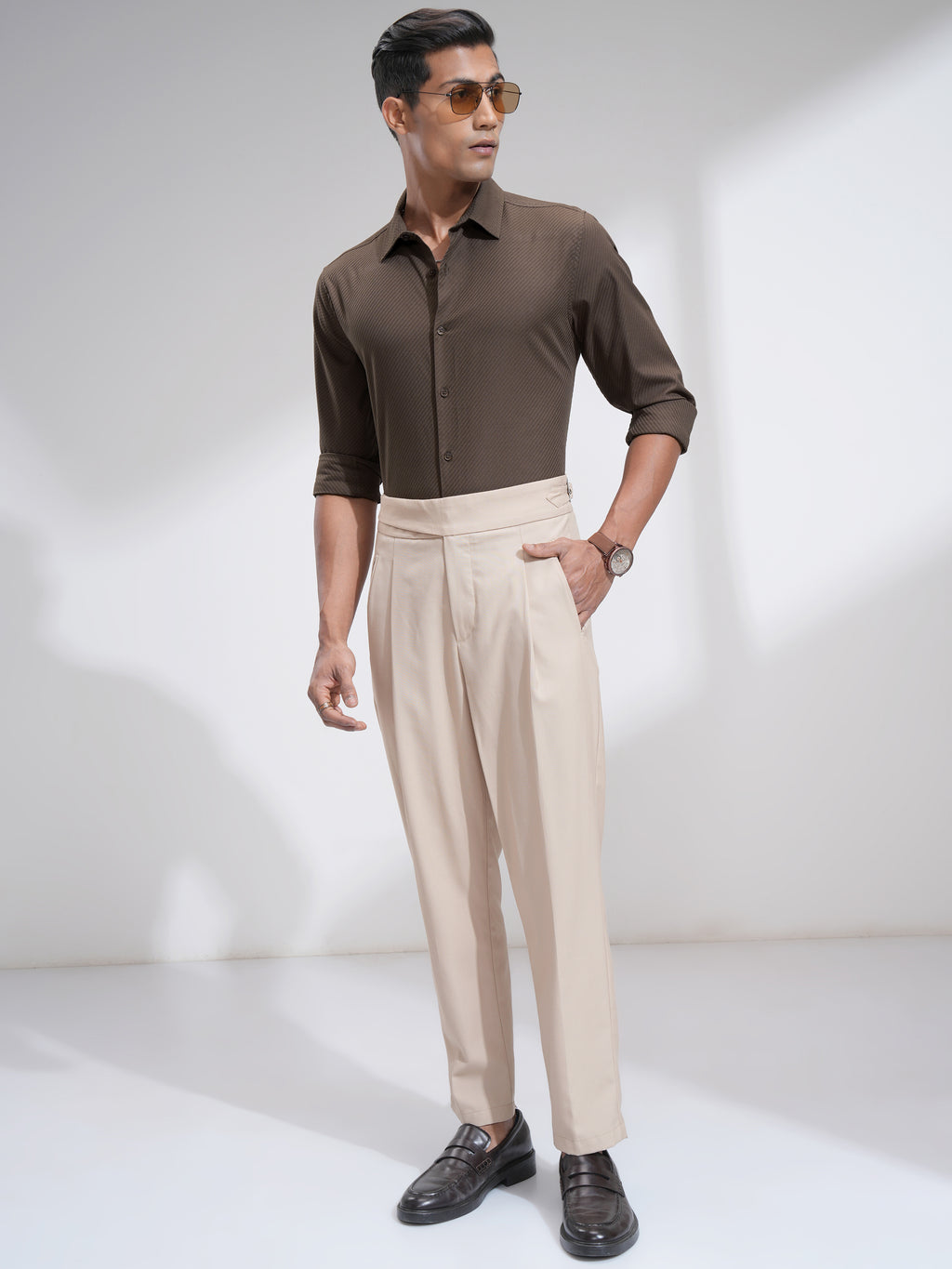 Highlander Men Khaki Textured Slim Fit Casual Shirt - Khaki - Image 2