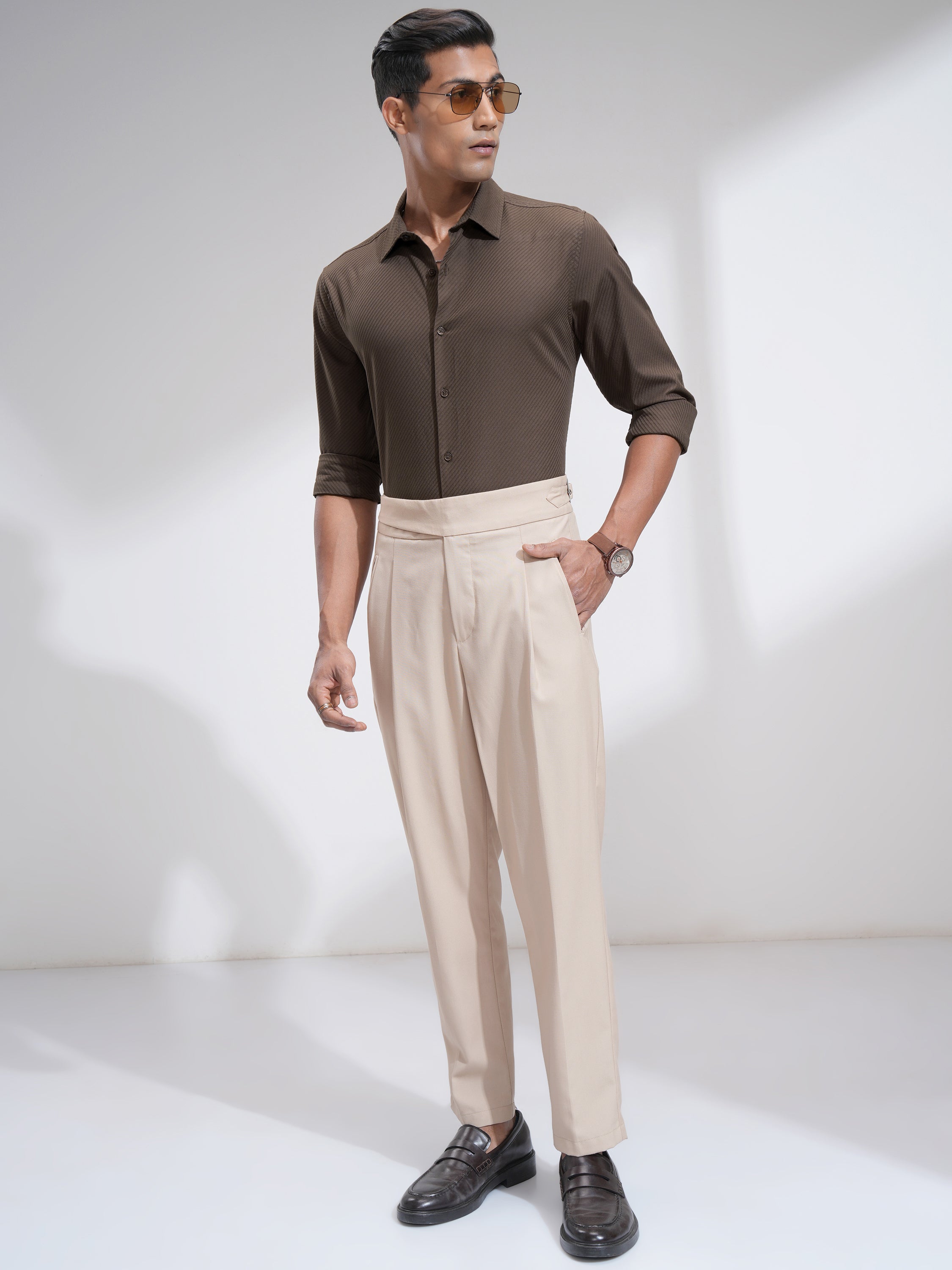 Highlander Men Khaki Textured Slim Fit Casual Shirt - Khaki - Image 2