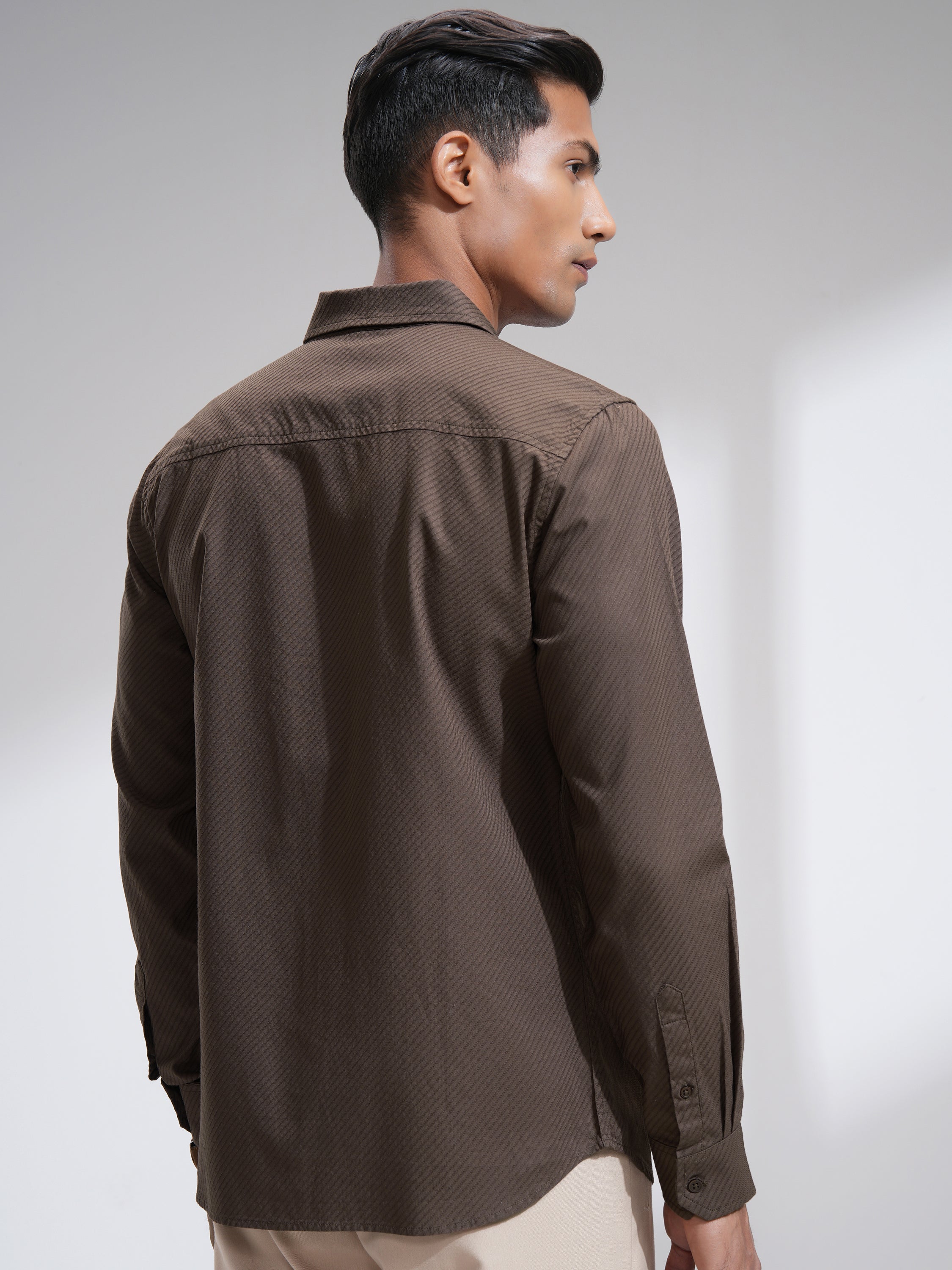 Highlander Men Khaki Textured Slim Fit Casual Shirt - Khaki - Image 3