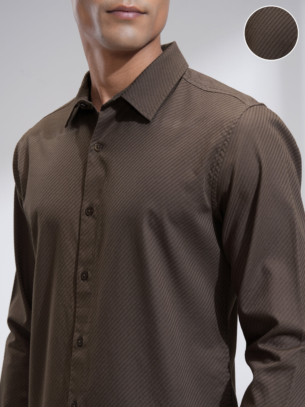 Highlander Men Khaki Textured Slim Fit Casual Shirt - Khaki - Image 5