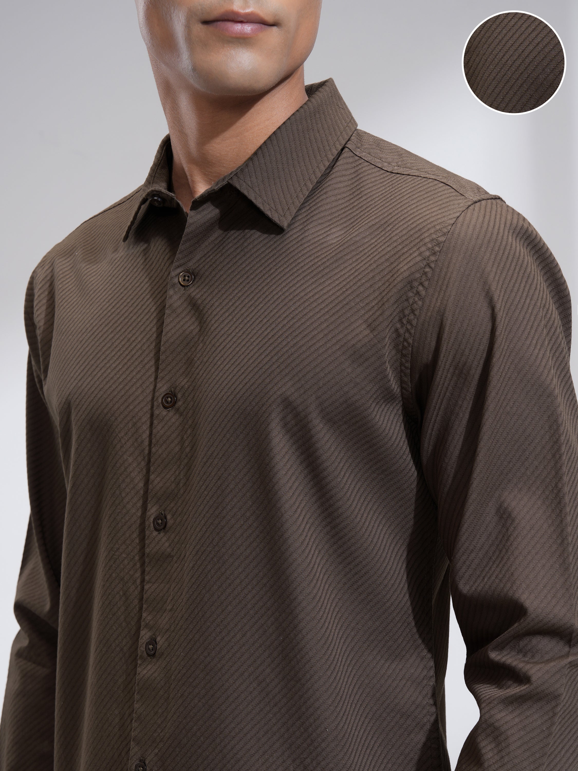 Highlander Men Khaki Textured Slim Fit Casual Shirt - Khaki - Image 5