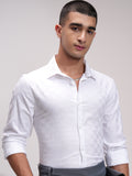 Highlander Men White Self Design Slim Fit Casual Shirt - White - Image 1