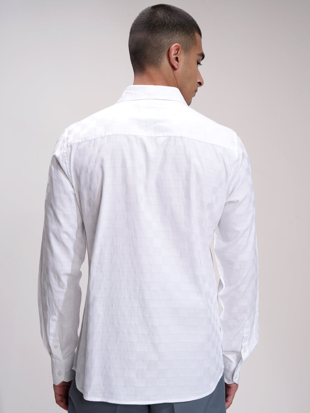 Highlander Men White Self Design Slim Fit Casual Shirt - White - Image 3