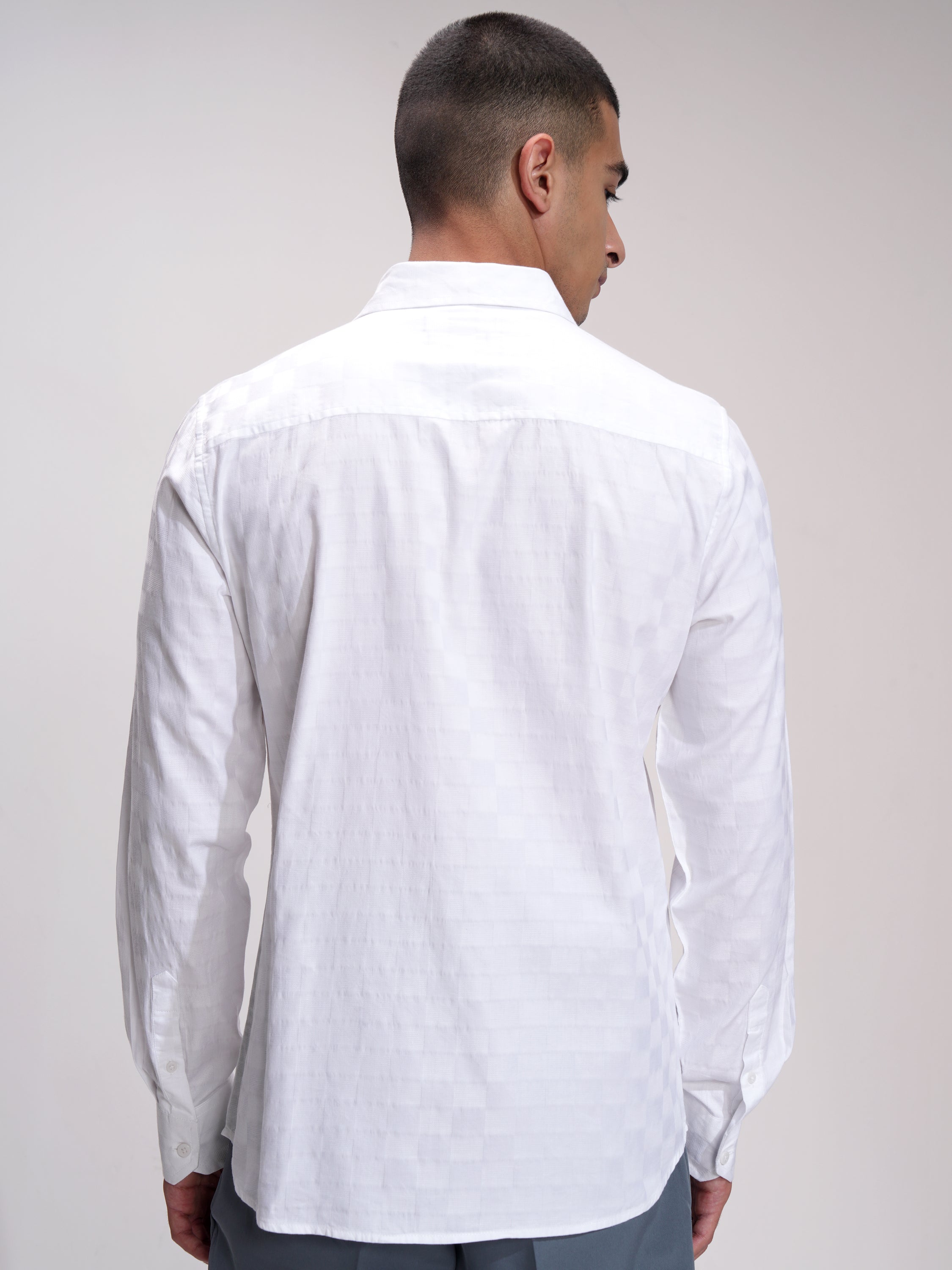 Highlander Men White Self Design Slim Fit Casual Shirt - White - Image 3