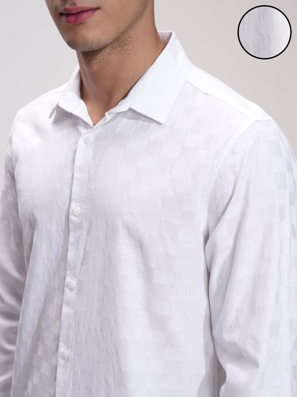 Highlander Men White Self Design Slim Fit Casual Shirt - White - Image 5