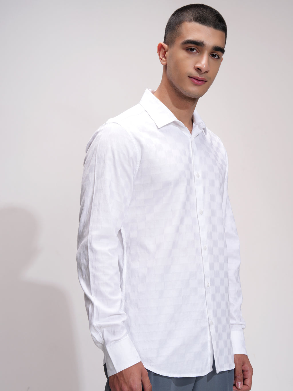 Highlander Men White Self Design Slim Fit Casual Shirt - White - Image 6