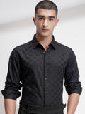 Highlander Men Black Self Design Slim Fit Casual Shirt - Black - Image 1