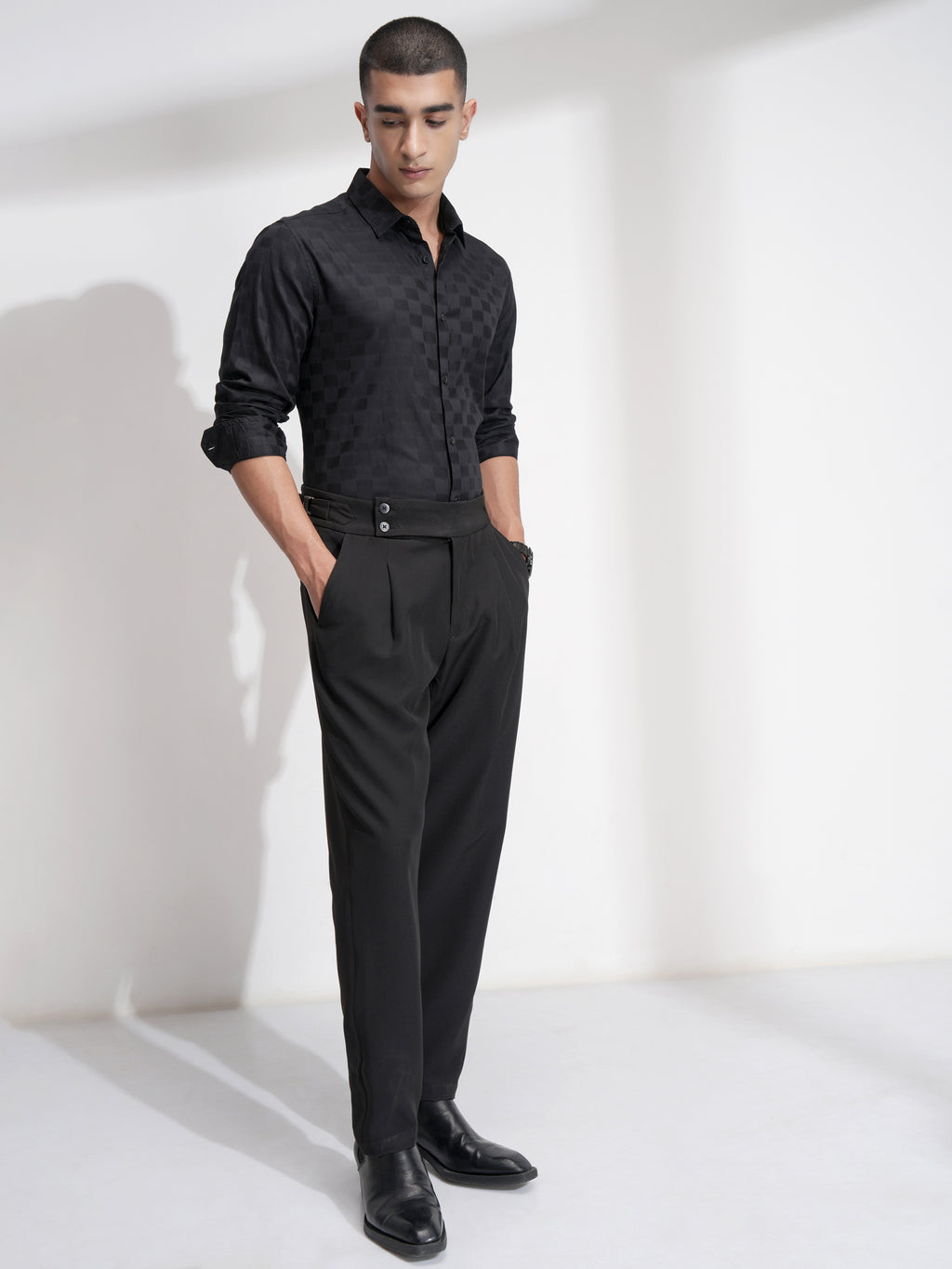 Highlander Men Black Self Design Slim Fit Casual Shirt - Black - Image 2