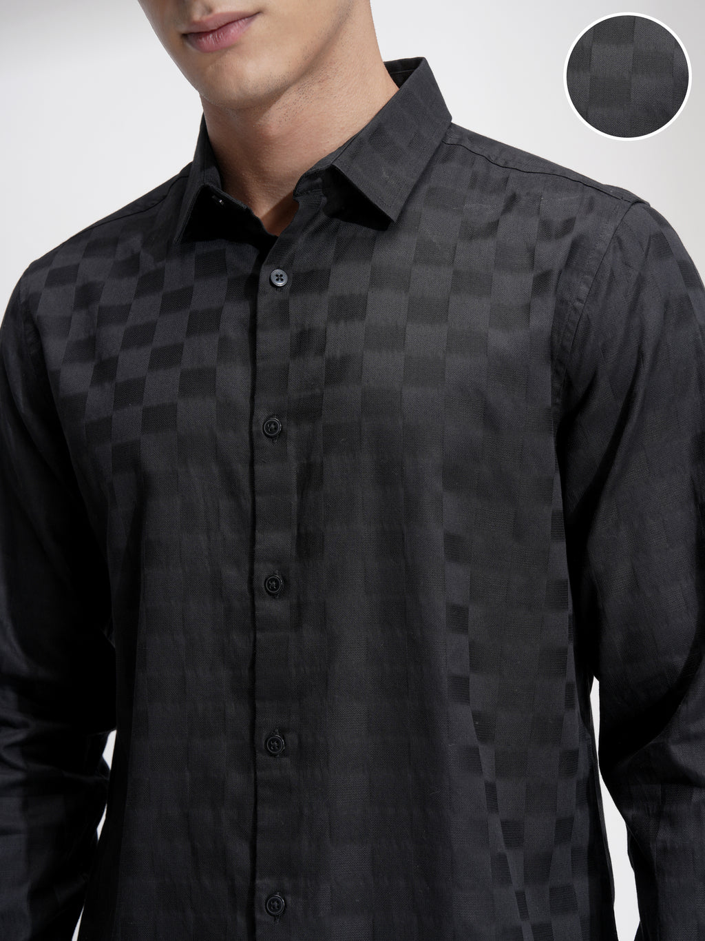 Highlander Men Black Self Design Slim Fit Casual Shirt - Black - Image 5