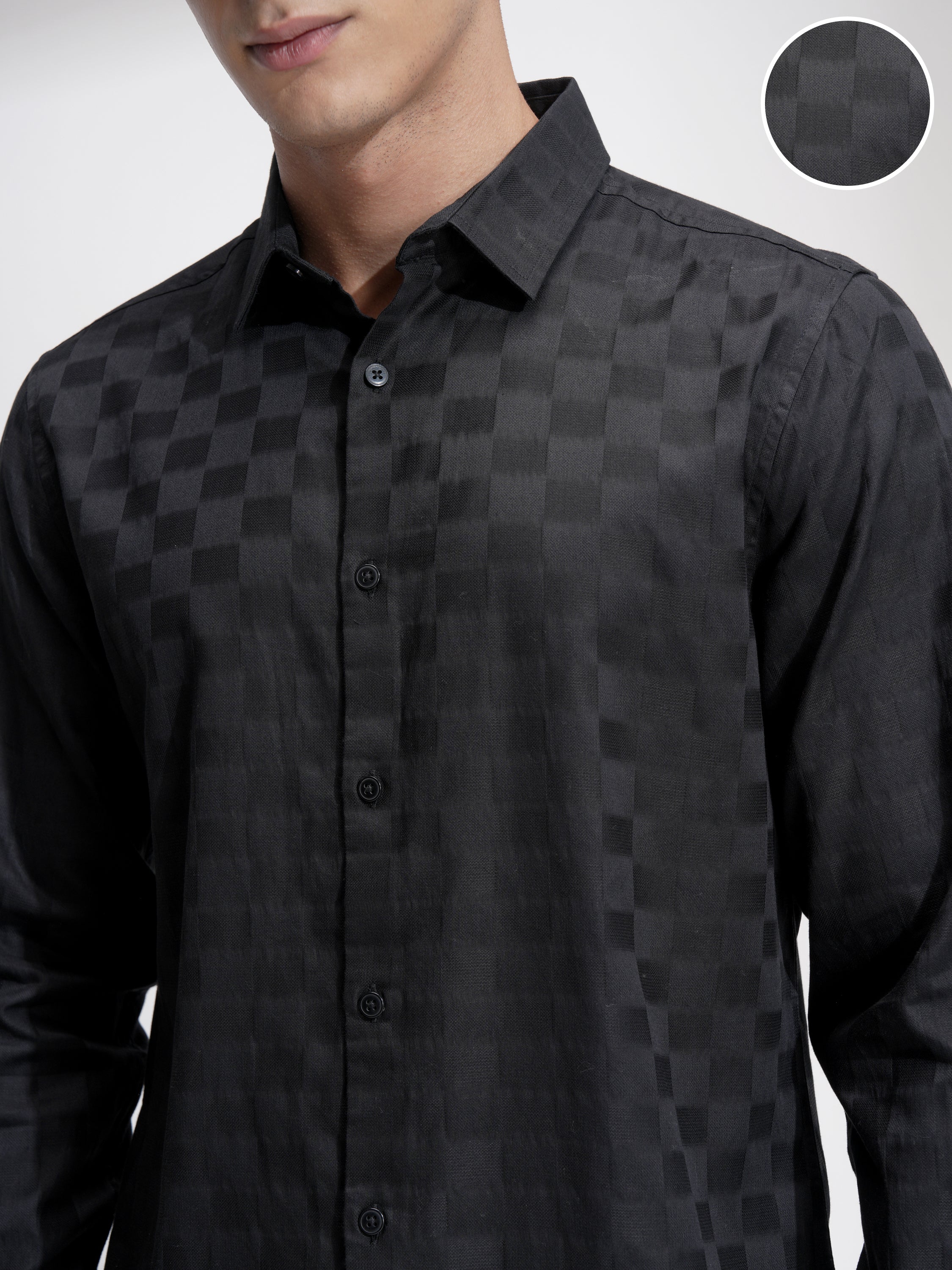 Highlander Men Black Self Design Slim Fit Casual Shirt - Black - Image 5