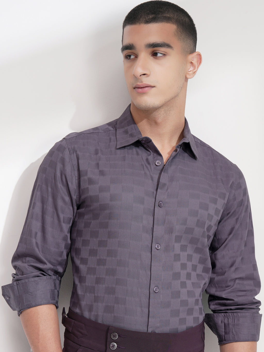 Highlander Men Purple Self Design Slim Fit Casual Shirt - Purple - Image 1