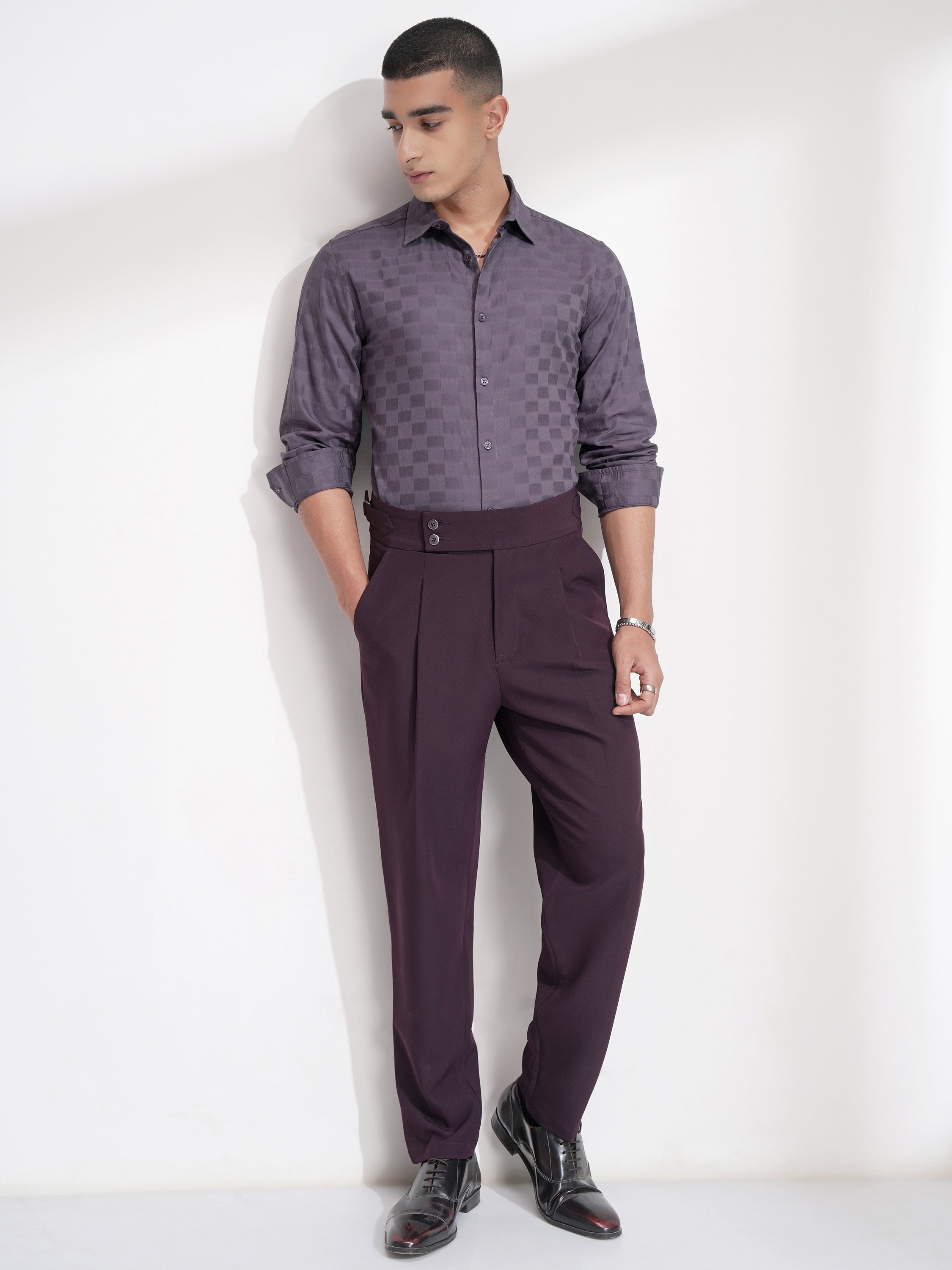 Highlander Men Purple Self Design Slim Fit Casual Shirt - Purple - Image 2