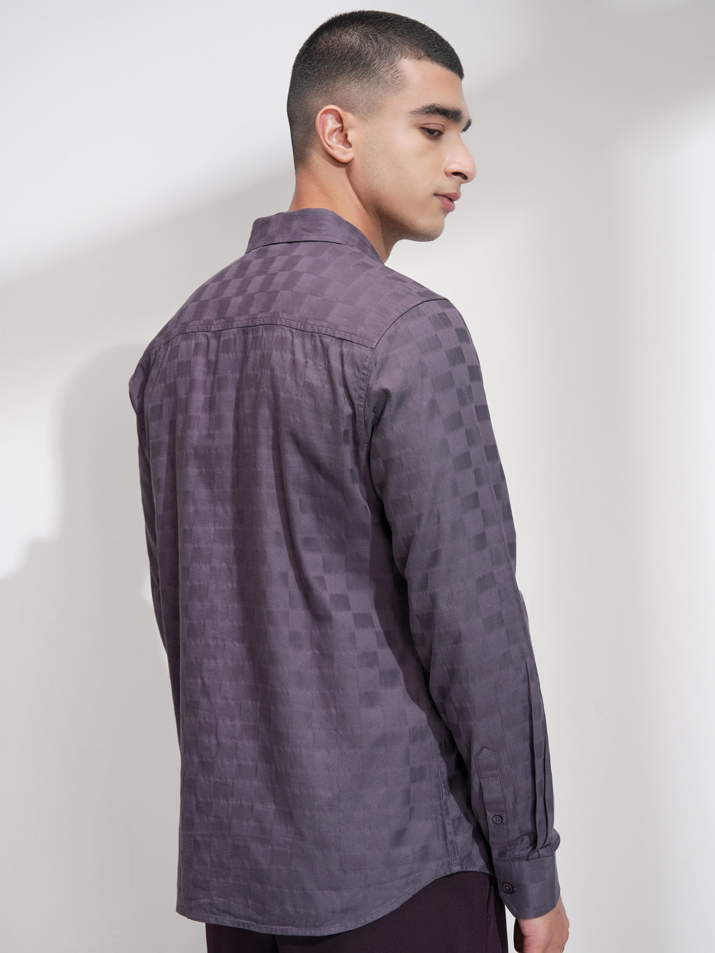 Highlander Men Purple Self Design Slim Fit Casual Shirt - Purple - Image 3