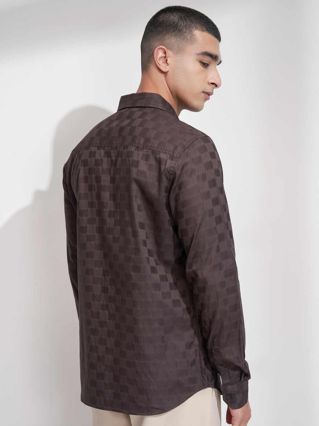 Highlander Men Brown Self Design Slim Fit Casual Shirt - Brown - Image 3