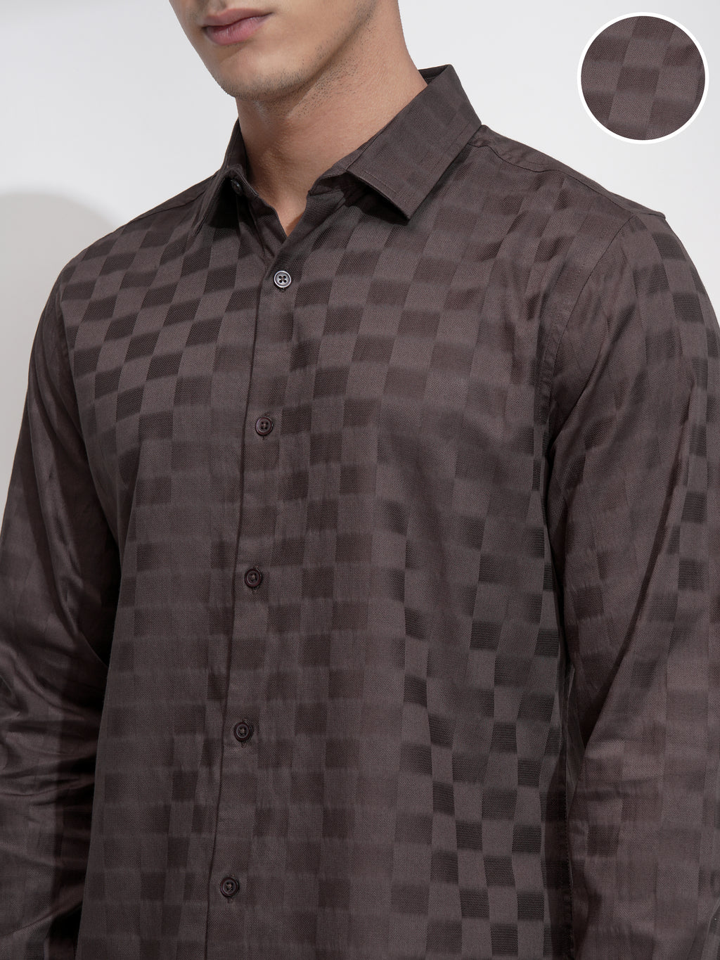 Highlander Men Brown Self Design Slim Fit Casual Shirt - Brown - Image 5