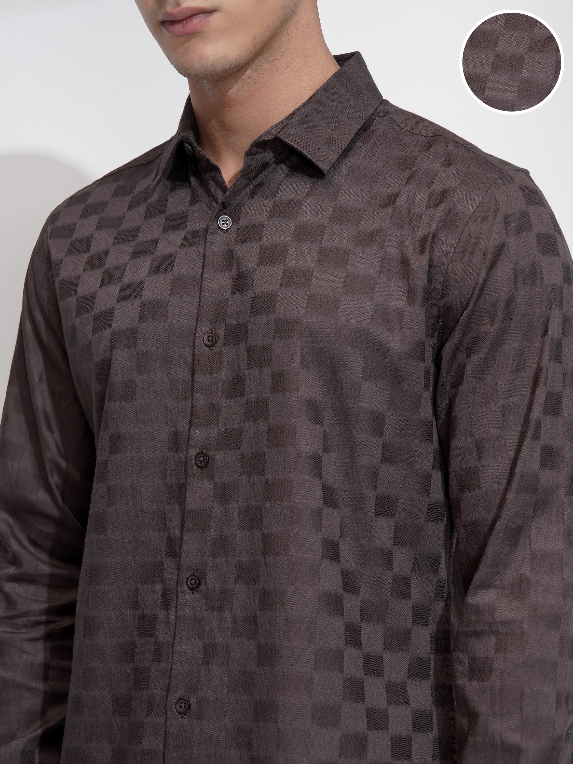 Highlander Men Brown Self Design Slim Fit Casual Shirt - Brown - Image 5