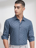 Highlander Men Blue Self Design Slim Fit Casual Shirt - Blue - Image 1