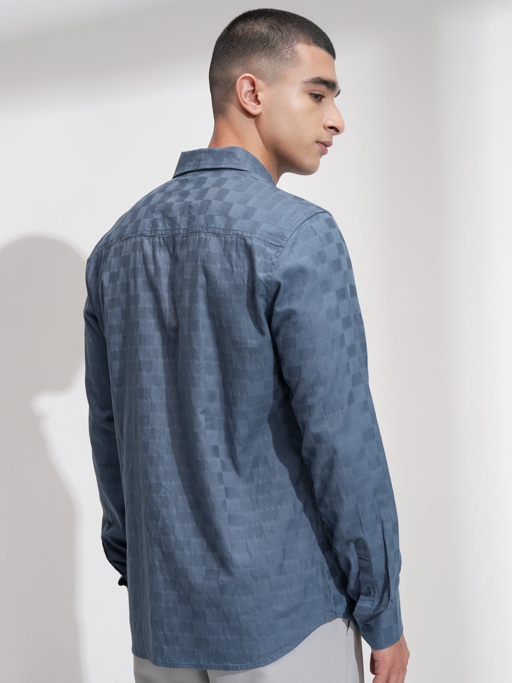 Highlander Men Blue Self Design Slim Fit Casual Shirt - Blue - Image 3