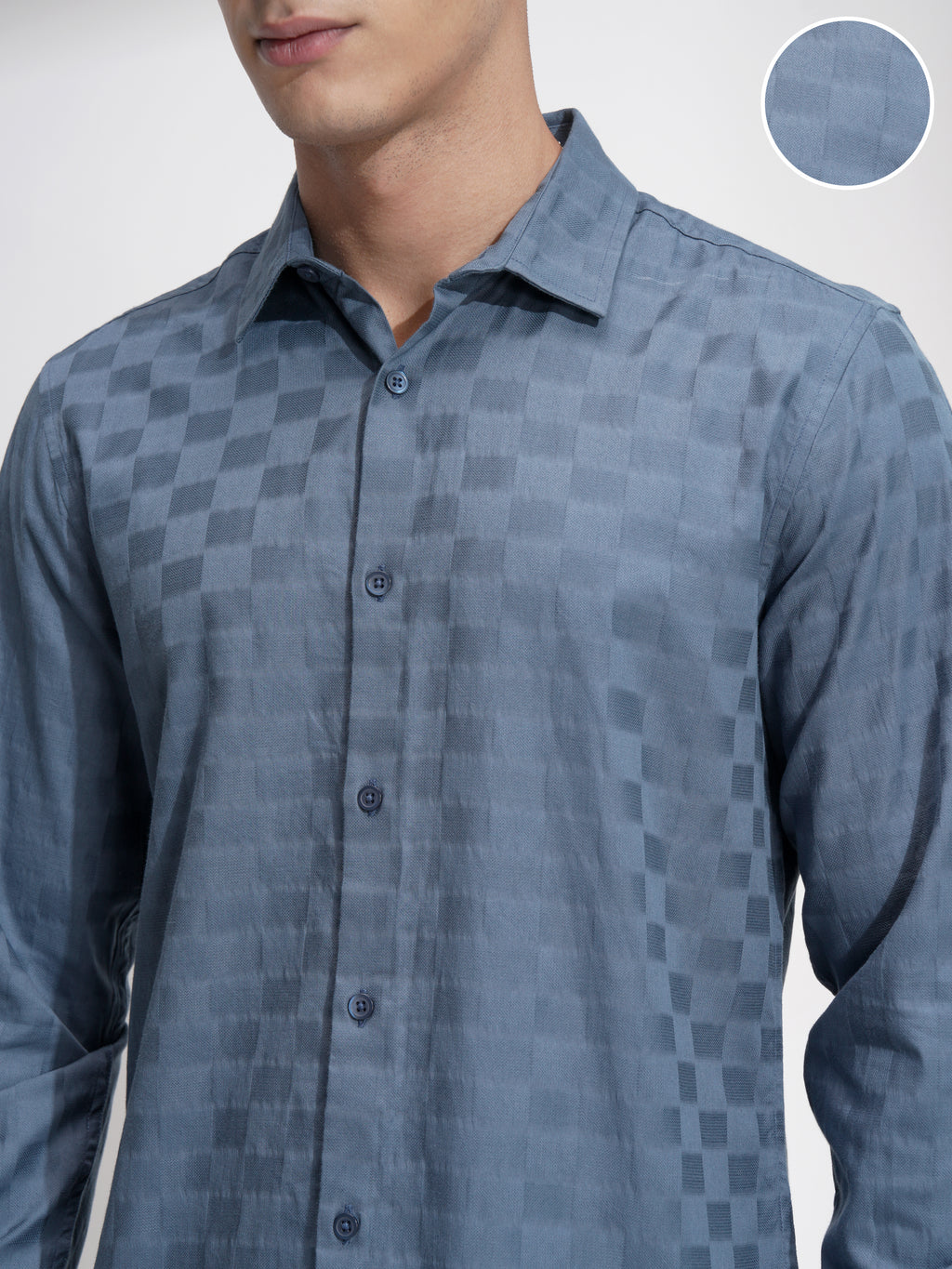 Highlander Men Blue Self Design Slim Fit Casual Shirt - Blue - Image 5