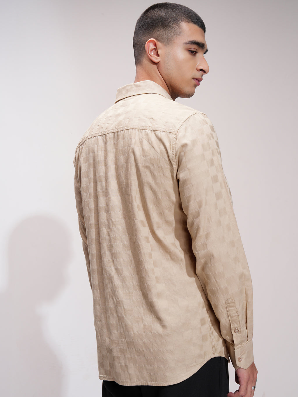 Highlander Men Beige Self Design Slim Fit Casual Shirt - Beige - Image 3
