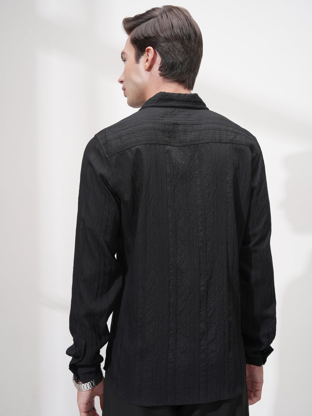 Highlander Men Black Striped Slim Fit Casual Shirt - Black - Image 3