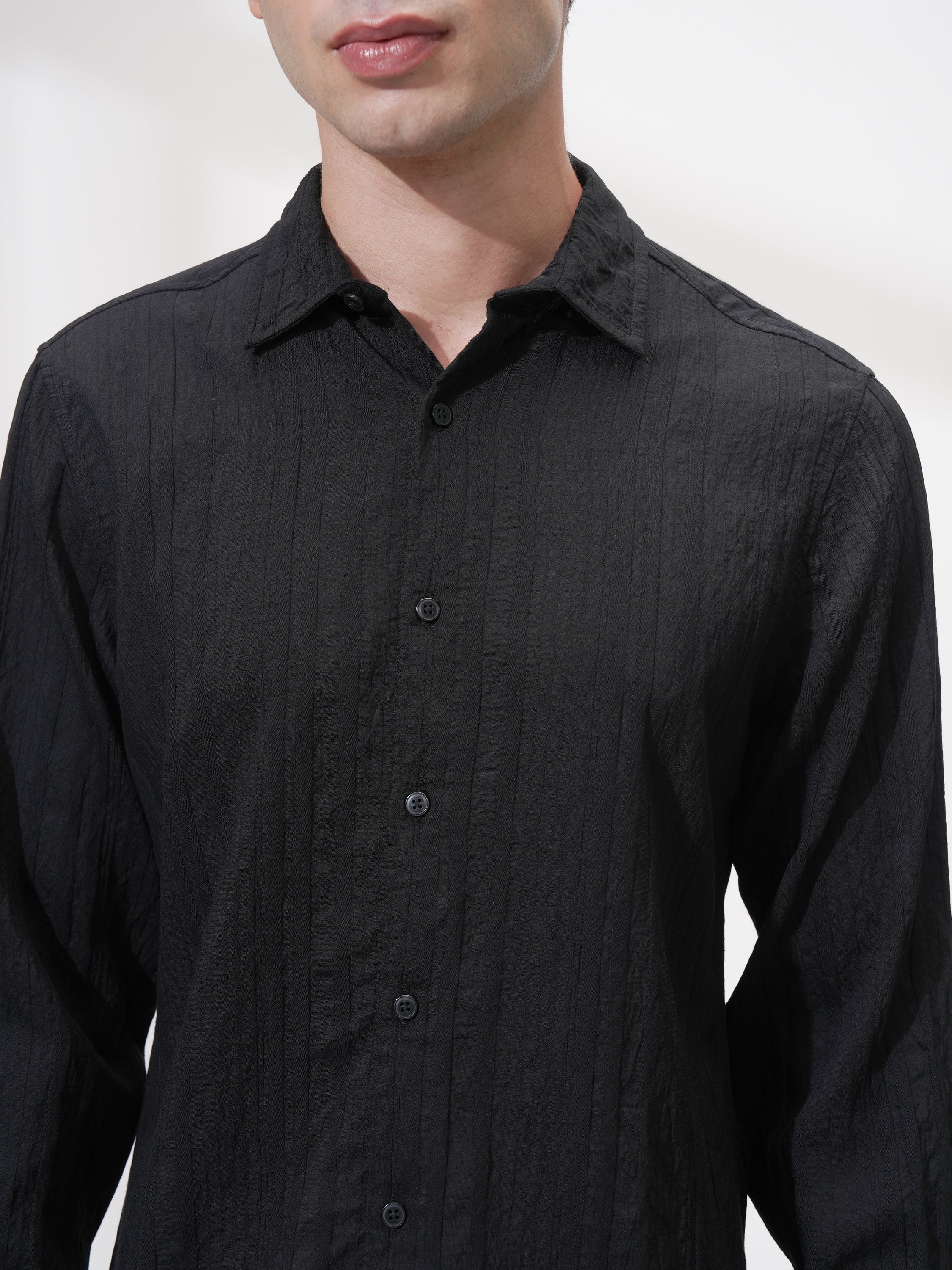 Highlander Men Black Striped Slim Fit Casual Shirt - Black - Image 5