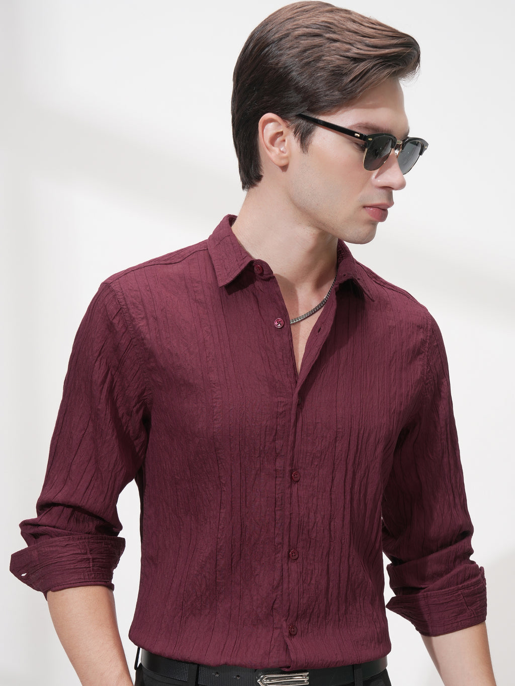 Highlander Men Maroon Striped Slim Fit Casual Shirt - Maroon - Image 1