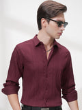 Highlander Men Maroon Striped Slim Fit Casual Shirt - Maroon - Image 1