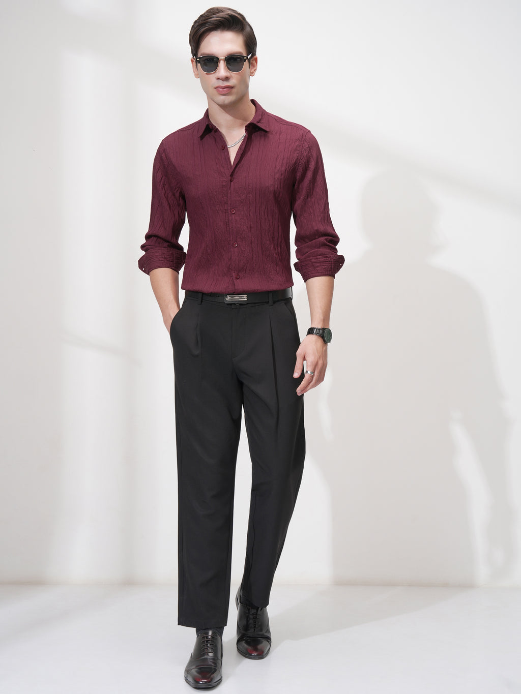 Highlander Men Maroon Striped Slim Fit Casual Shirt - Maroon - Image 2