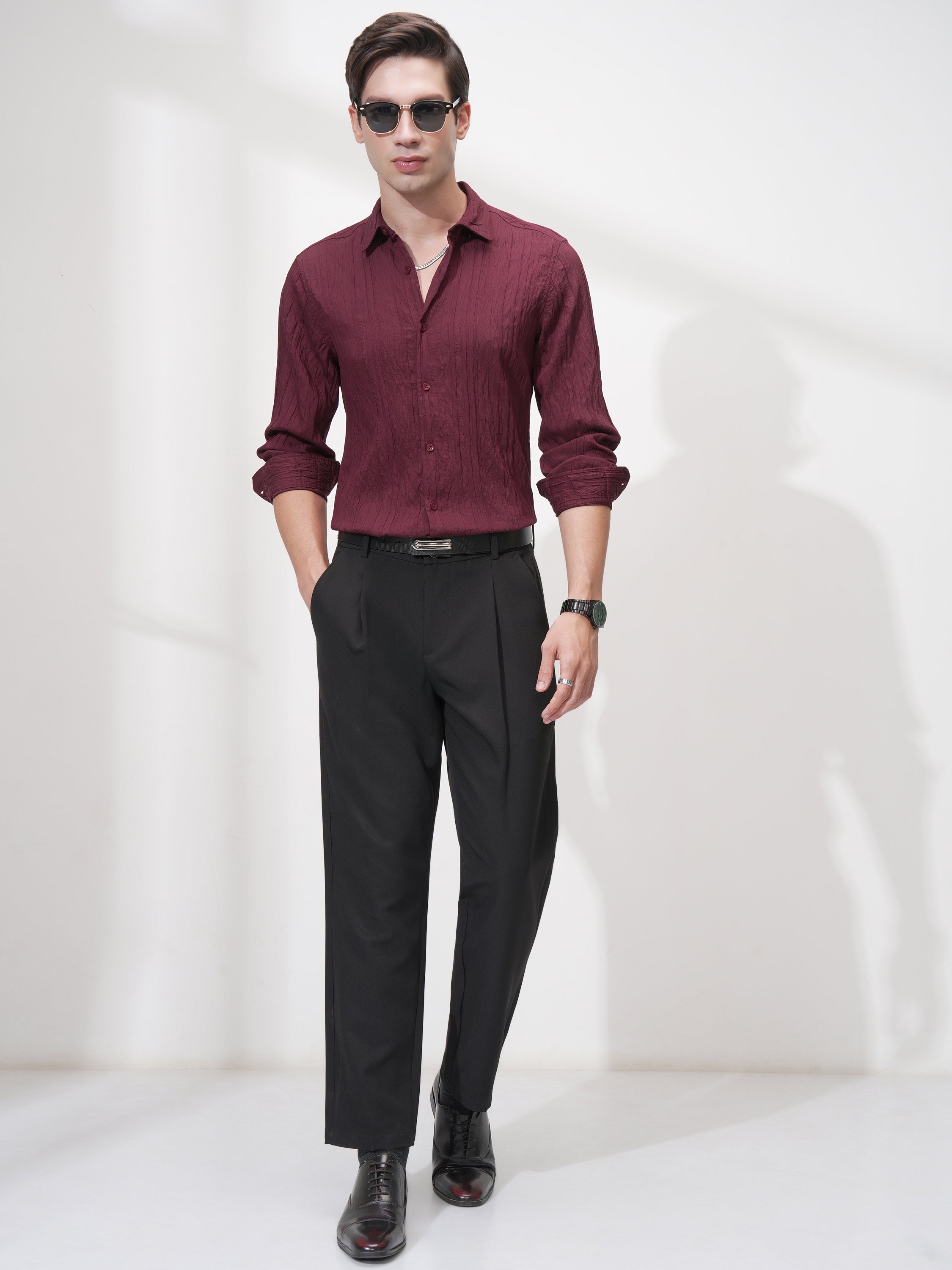 Highlander Men Maroon Striped Slim Fit Casual Shirt - Maroon - Image 2
