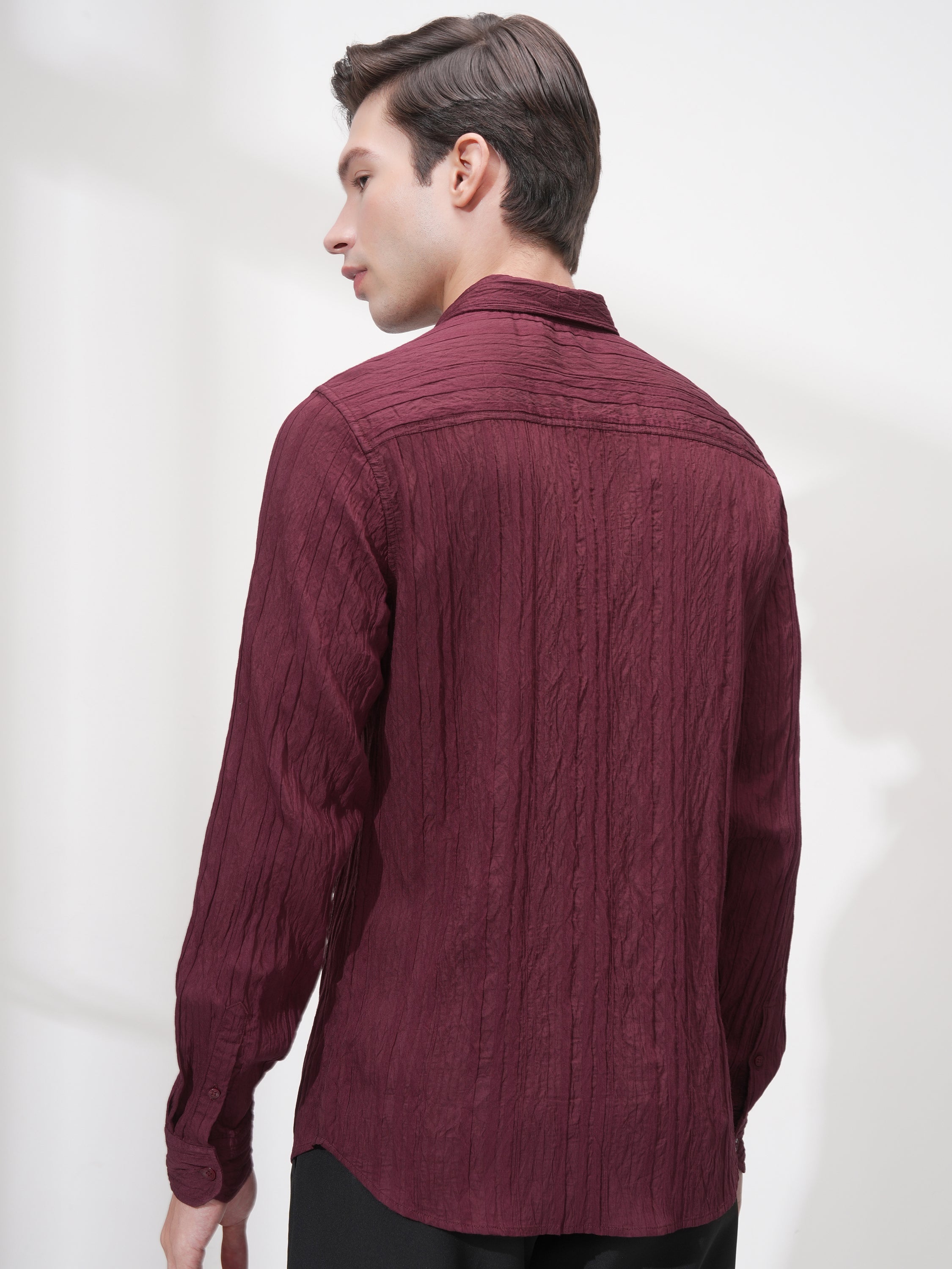 Highlander Men Maroon Striped Slim Fit Casual Shirt - Maroon - Image 3