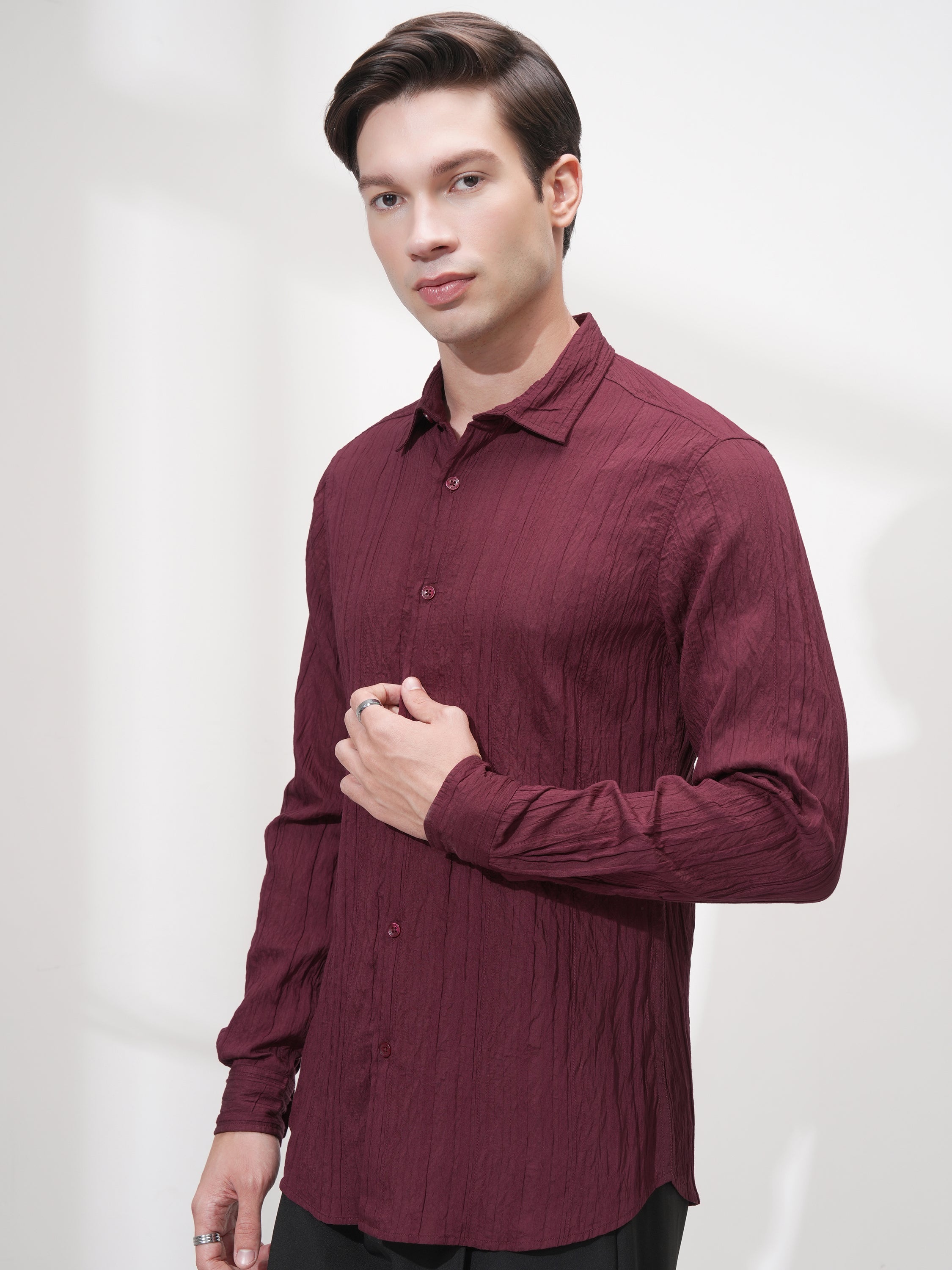 Highlander Men Maroon Striped Slim Fit Casual Shirt - Maroon - Image 4