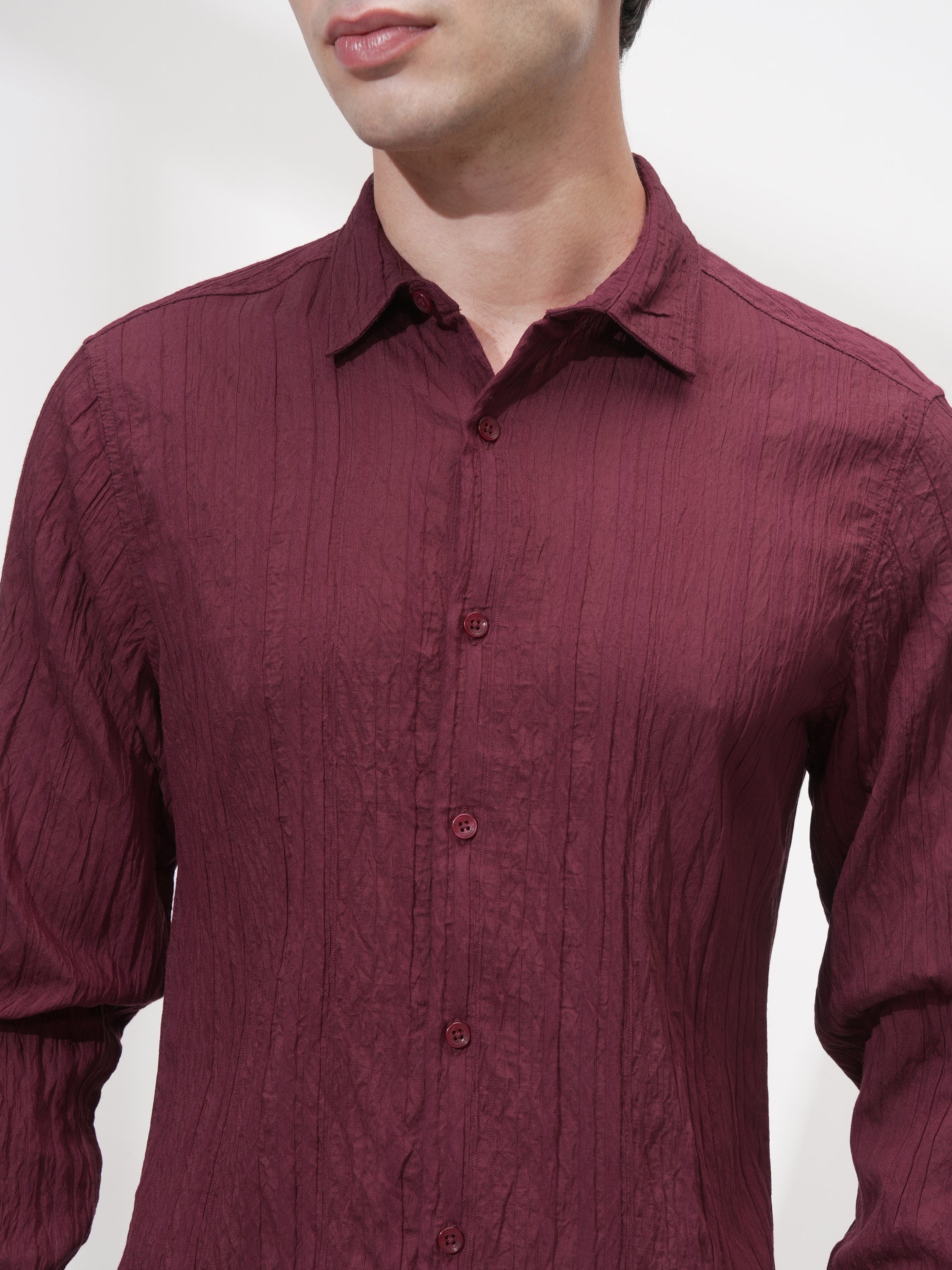 Highlander Men Maroon Striped Slim Fit Casual Shirt - Maroon - Image 5